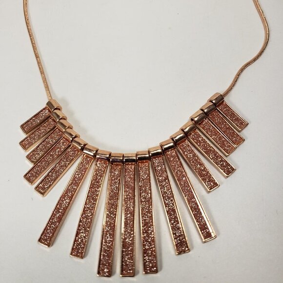 Rose Gold Fringe Pendant Necklace – Glitter Textured Statement Fashion Jewelry - Picture 8 of 11